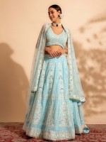 Sky Blue Pure Georgette Readymade Lehenga Choli